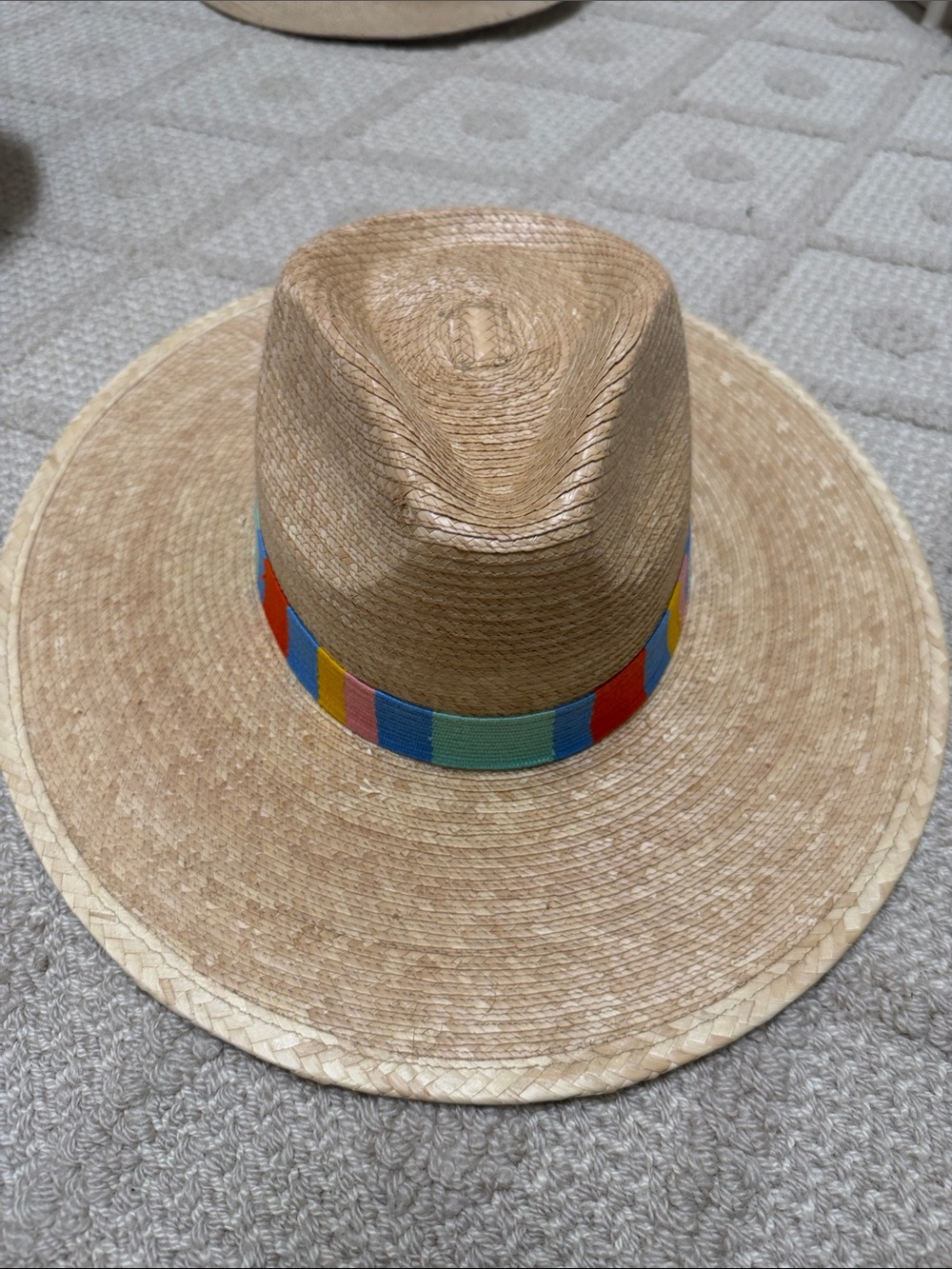 Women’s Straw Sun Hat with Multicolor Band - Natural